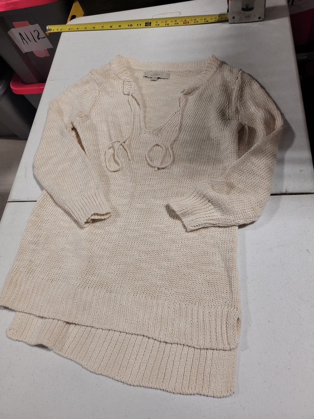 LOFT Cream Knit V-Neck Pullover Sweater